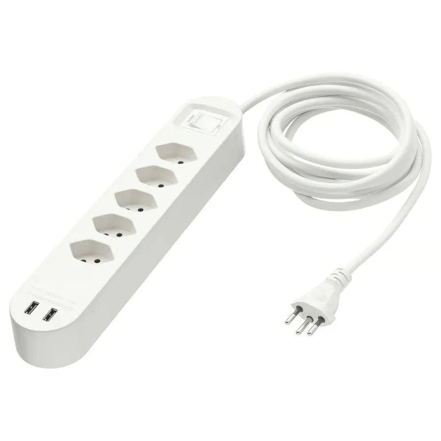 [150674] Mehrfachstecker 5-fach mit 2 USB-B, weiss, 3.0 m